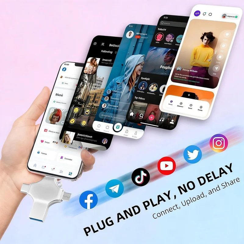 Pamięć USB 3.0 4w1 High Speed 128GB 256GB 512GB OTG Photo Stick Zewnętrzna Pamięć Pendrive do iPhone Android Type-C — zdjęcie produktu 6