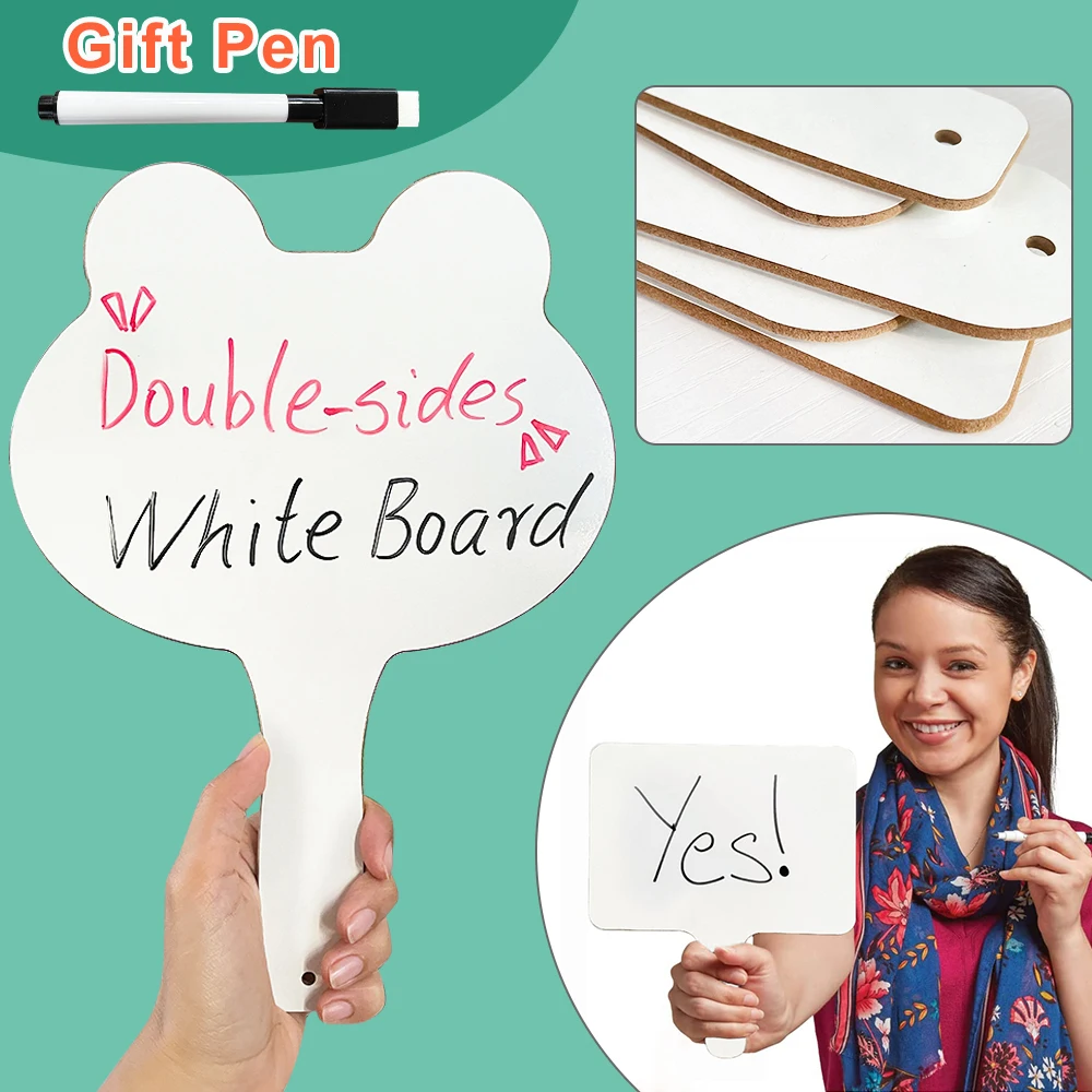 

Blank Dry Erase Board Paddle Quick Response White board Handheld White Board with Handle Teaching Props 2 Sided White boards