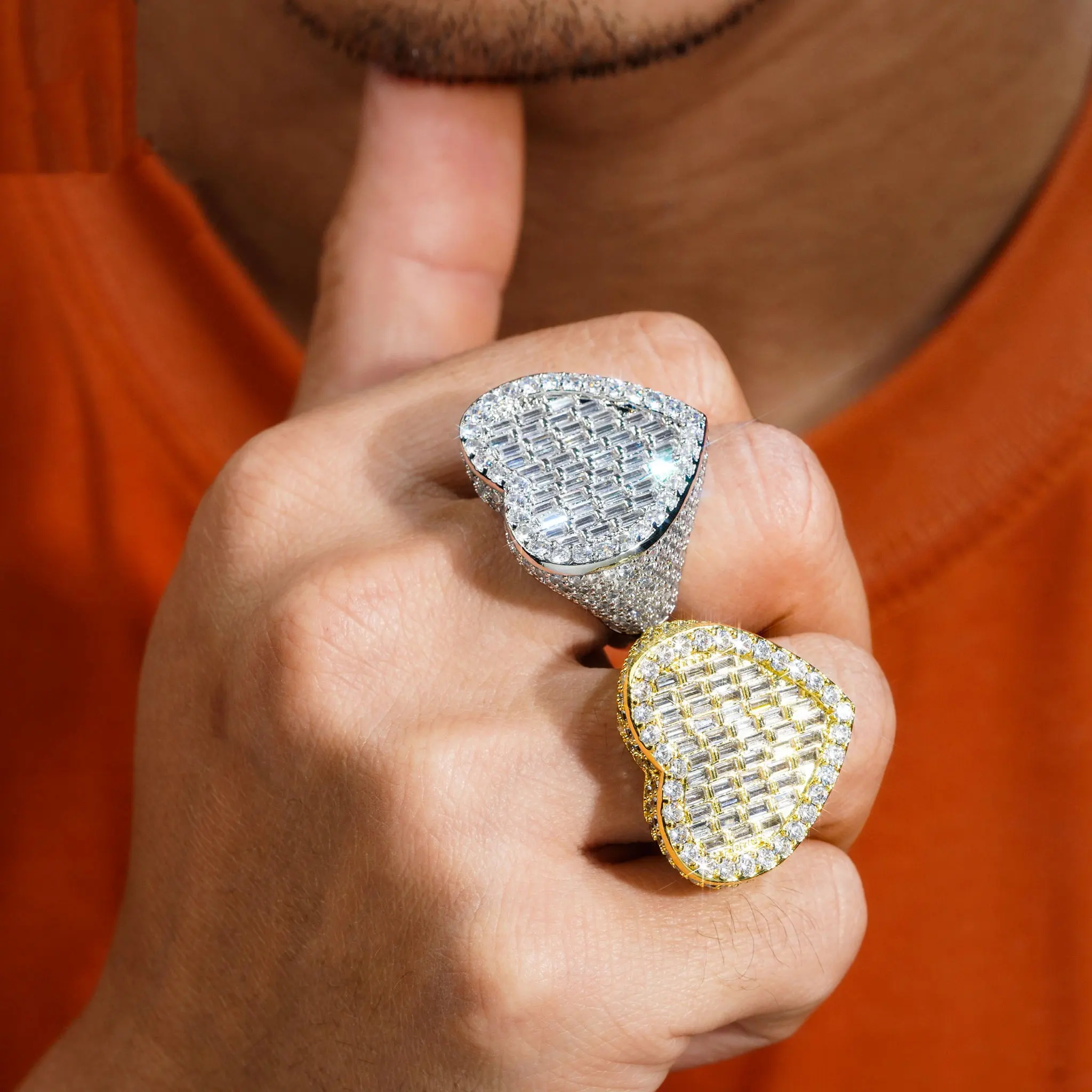 

T-shaped diamond heart-shaped ring hip-hop jewelry, vintage style, elegant and versatile. Wear unique jewelry for birthday parti