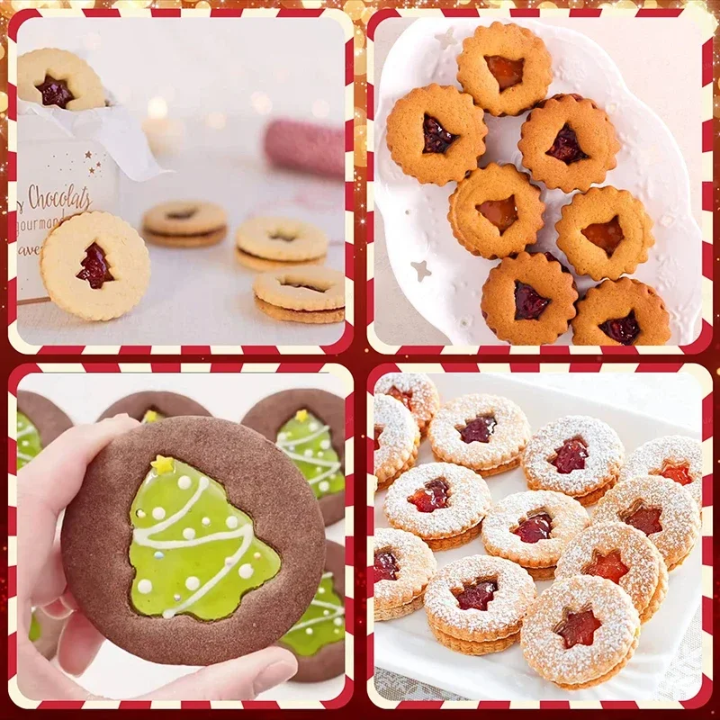 3D Christmas Moulds Set Cookie Cutter Metal Pastry Xmas Tree Snowflake Shape Biscuit Mould Jam Sandwich Baking Tools