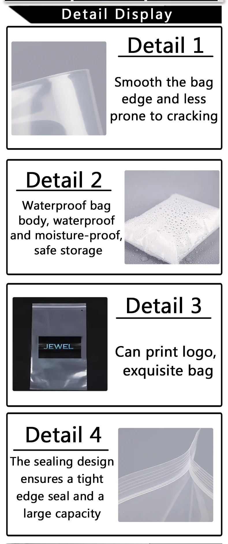 100 Stück quadratische transparente selbstverschließende Beutel für Lebensmittel, Snacks, Kleidung, transparente Verpackungsbeutel mit Möglichkeit zur individuellen Logogestaltung – Detail 3