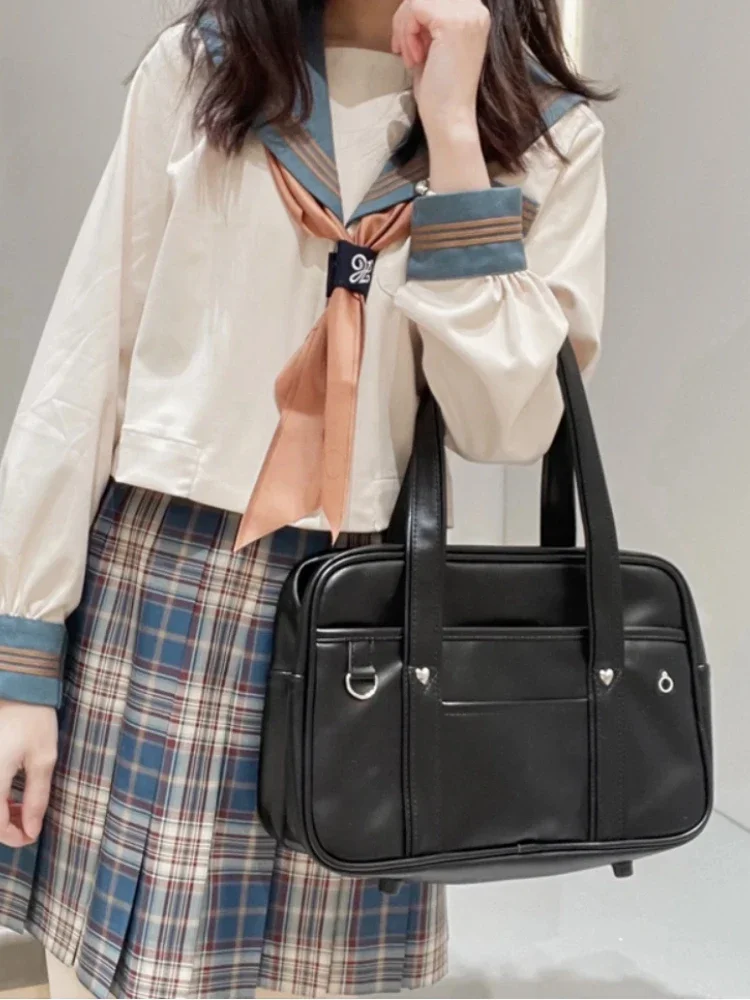 Japanese College JK Lolita Uniform Bags PU Student Commuter Large Capacity Simple All-match Shoulder Bag Solid Bags Girls