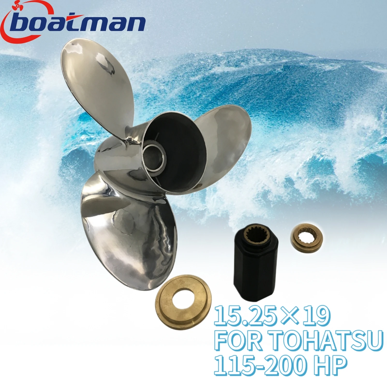 

Boatman Outboard Propeller 15.25x19 For Tohatsu Engine 115HP 150HP 200HP 225HP 250HP Stainless steel 15 splines Boat Parts LH