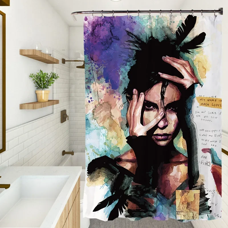 Cool Watercolor Character Painting Shower Curtain Woman Smoking Picture Splash Ink Fashion Modern Bathroom Curtains Home Sets