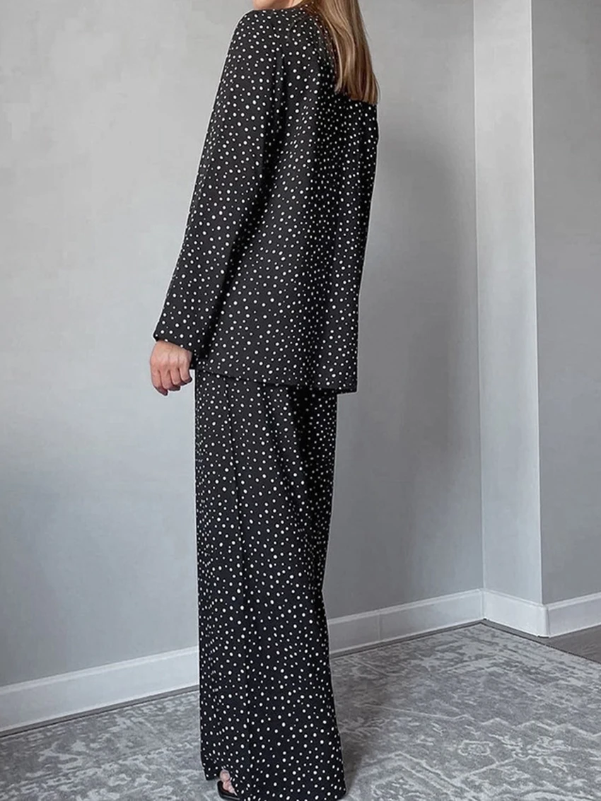 Marthaqiqi Polka Dots Ladies Sleepwear Set Long Sleeve Nightgowns Turn-Down Collar Nightwear Pants Fashion Female Nightwear Suit