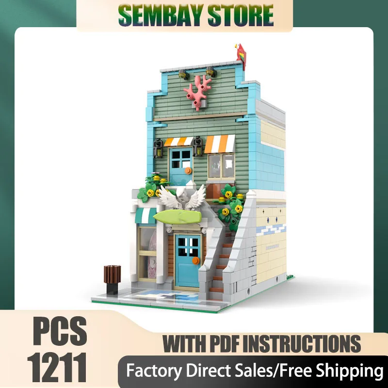 

Street View Moc Building Bricks Modular The Surf Shop & The "Coral" Bar Model Technology Blocks Christmas DIY Toy Construction
