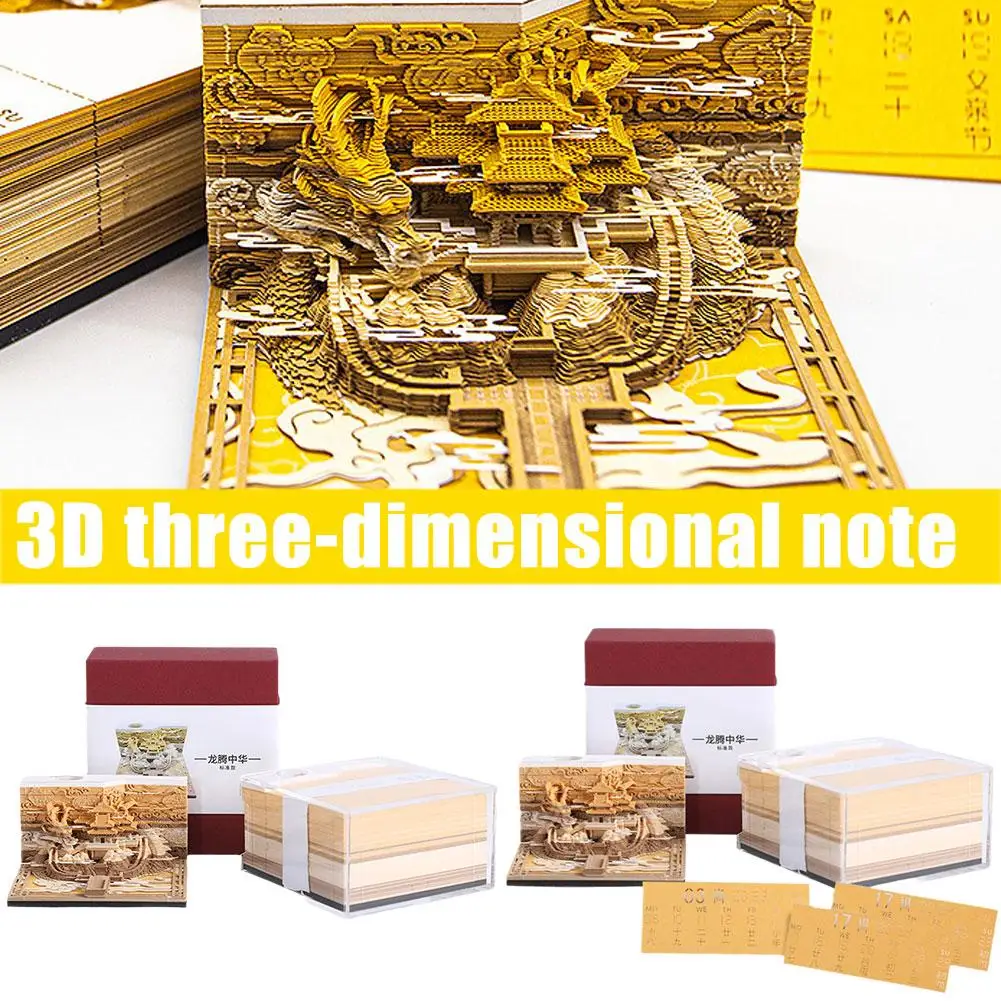 3d Three-dimensional Note Paper Gift Notepad Architecture Sticky Calendar 3d House Notes Ancient Calendar B6c8
