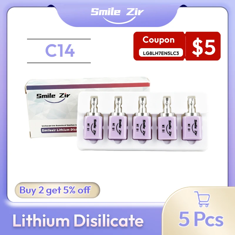 

5 Pcs C14 Dental Lab Lithium Disilicate HT/LT Glass Ceramic Blocks CAD CAM Sirona Cerec Dental Translucency Materials Emax