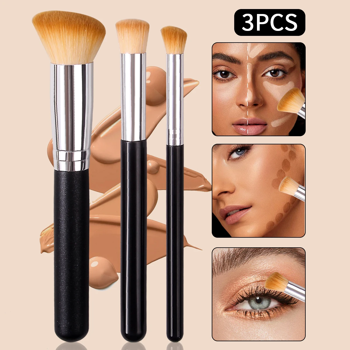 3 stks multifunctionele make-up borstel hoogtepunt borstel zachte haren draagbare blush borstel smudge borstel beginner make-up tool borstel