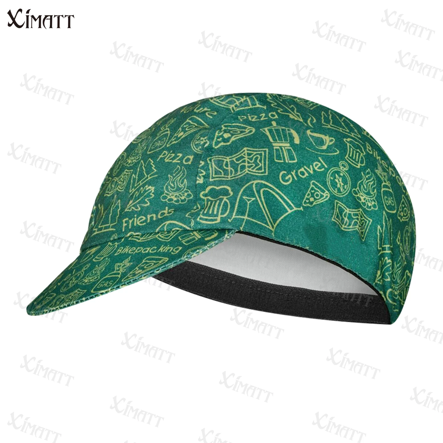 XIMATT  New Green Pizza Tent Beer Print  Polyester Cycling Caps  Breathable Quick Drying Men And Women Wear  Customizable