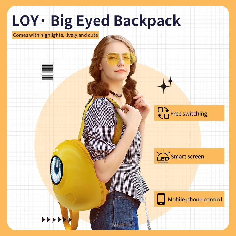 

Loy Motorcycle Backpack With Led Display Screen, Cute, Intelligent, Safe, Lightweight, Waterproof Backpack For Girls