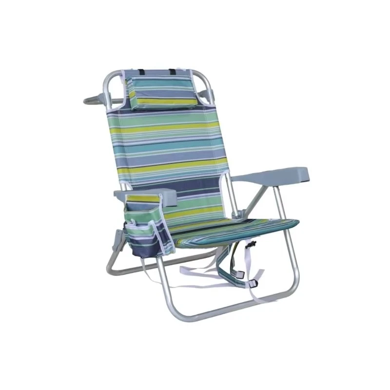 Folding Beach Chair with Adjustable Backrest Striped Pattern Outdoor Chair