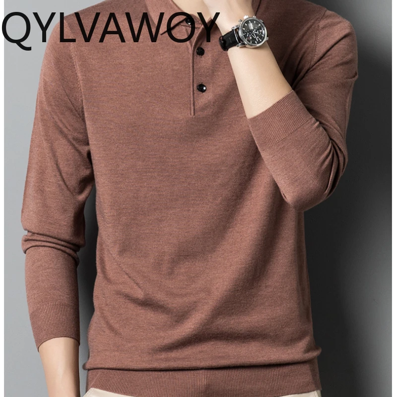 

QYLVAWOY 5.8% Wool Sweaters Men Fashion Polo Pullover Mens Sweater Spring Autumn Clothes Knitted Sweater 2024 Sueter Masculino