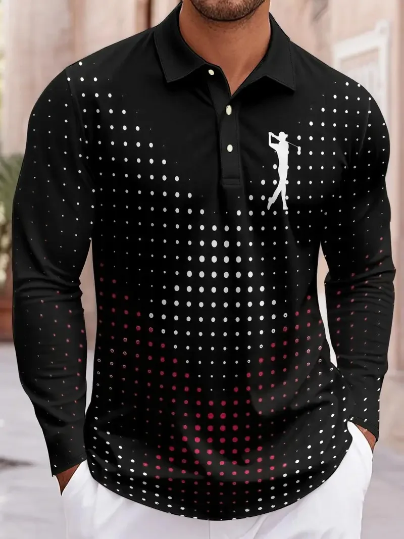 

Fashion geometric pattern men's long sleeved polo shirt spring autumn lightweight breathable golf sports casual men's clothing