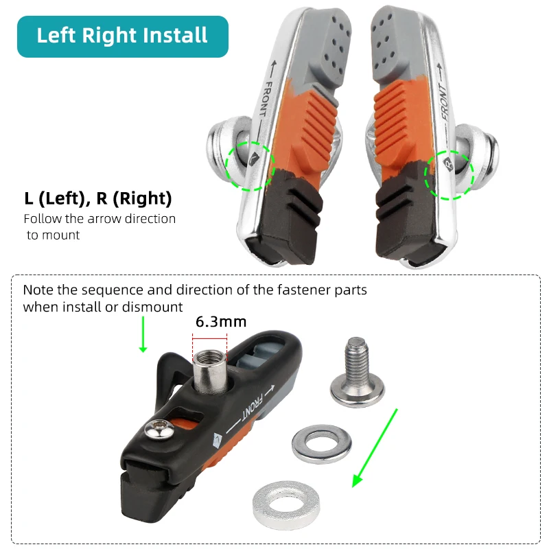 Road Bike Alloy C/V-Brake Pads W/ 55mm Detachable Rubber Inserts Low Noise All Weather Use Alloy Steel Wheel Rim Braking Blocks image 5