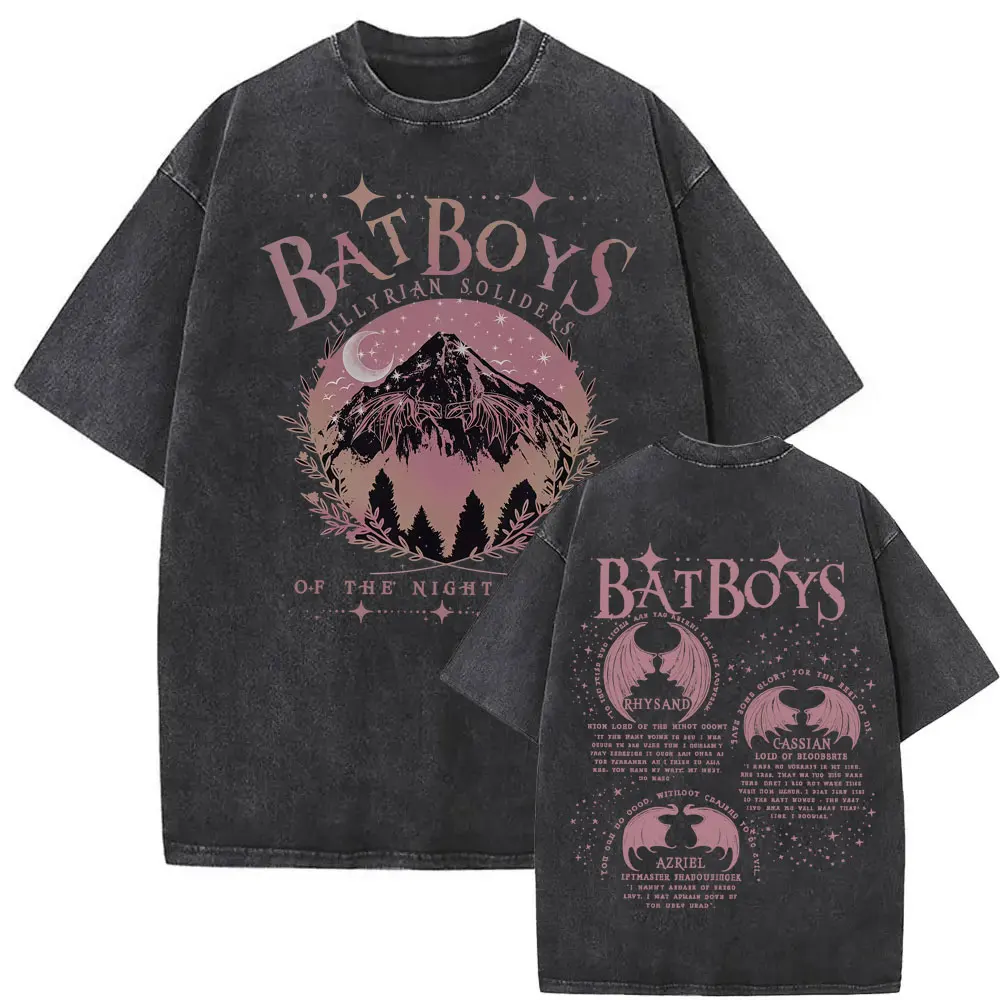 تي شيرت The Bat Boys Tarot Card تي شيرت Rhysand Cassian Azriel ACOTAR الجمالية تي شيرت الرجال النساء موضة خمر غسلها القطن تي شيرت