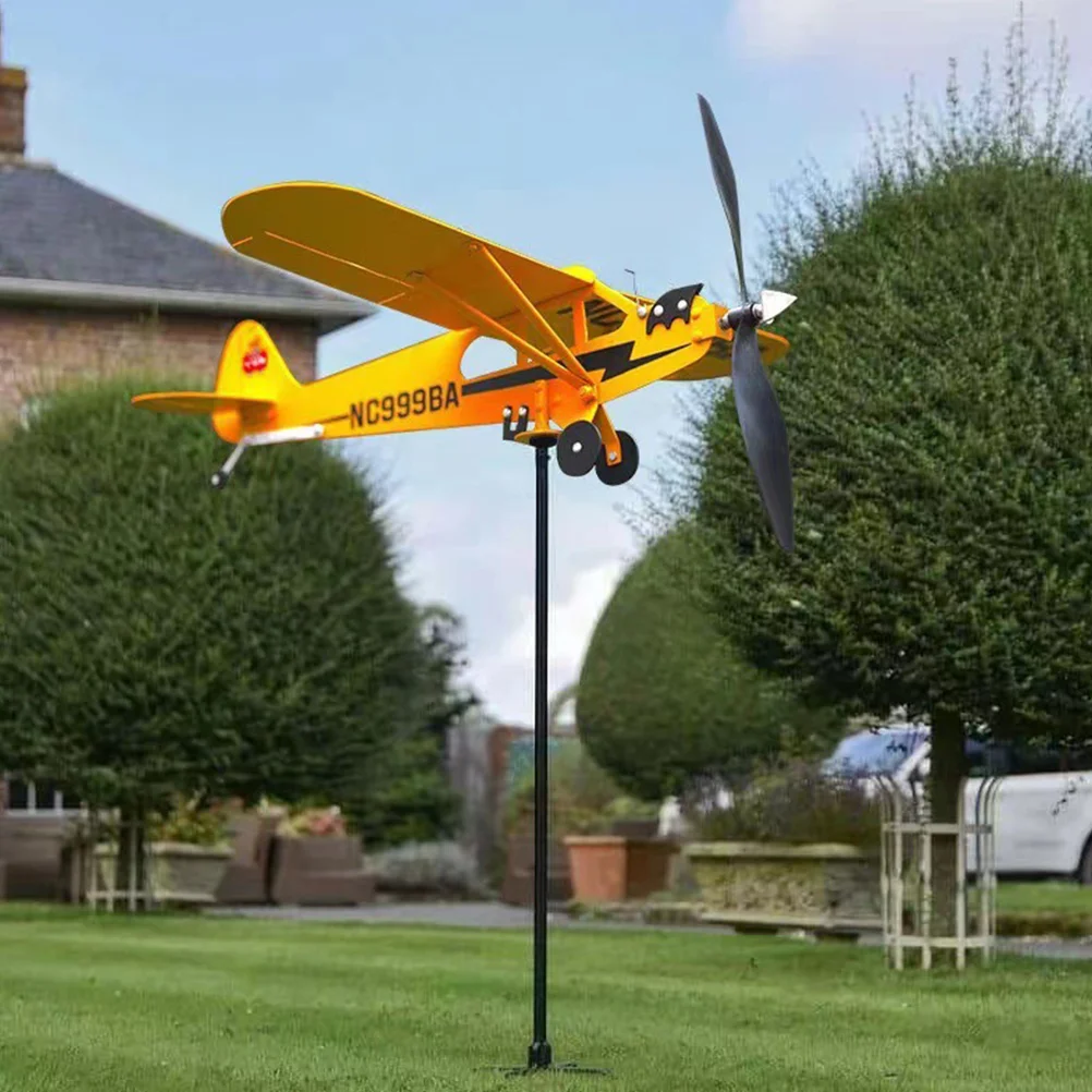 Outdoor Aircraft Weathervane Metal Windmill Courtyard Garden Terrace Lawn Roof Direction Signs for Patio Mount Decorative Vanes
