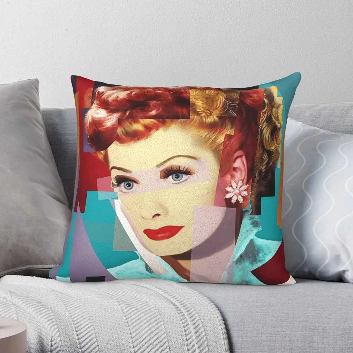 Lucille Ball Crazy Collage - Funda de almohada cuadrada de poliéster, lino, terciopelo, con cremallera, decorativa, para coche