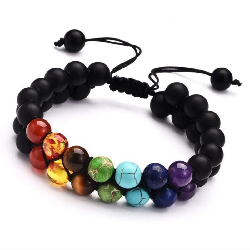 Fashionable Men\'s Beaded Bracelet Double Braided Volcanic Stone Beaded Bracelet Women\'s Casual Yoga Handwoven Bracelet
