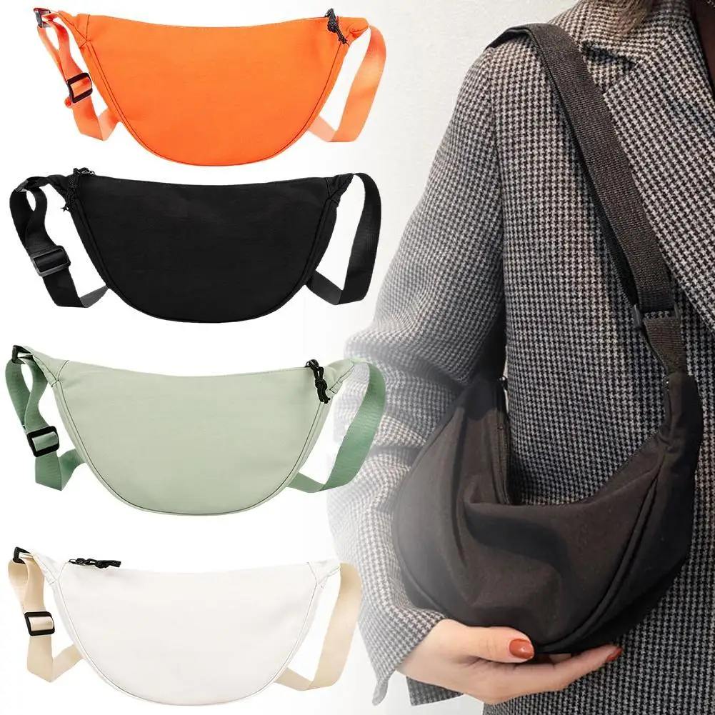 Nylon Crossbody Bag Hobo Sling Crescent Bag Fashion Women Small Shoulder Bag Purse Dumpling Bag Casual Handbag Adjustable Strap