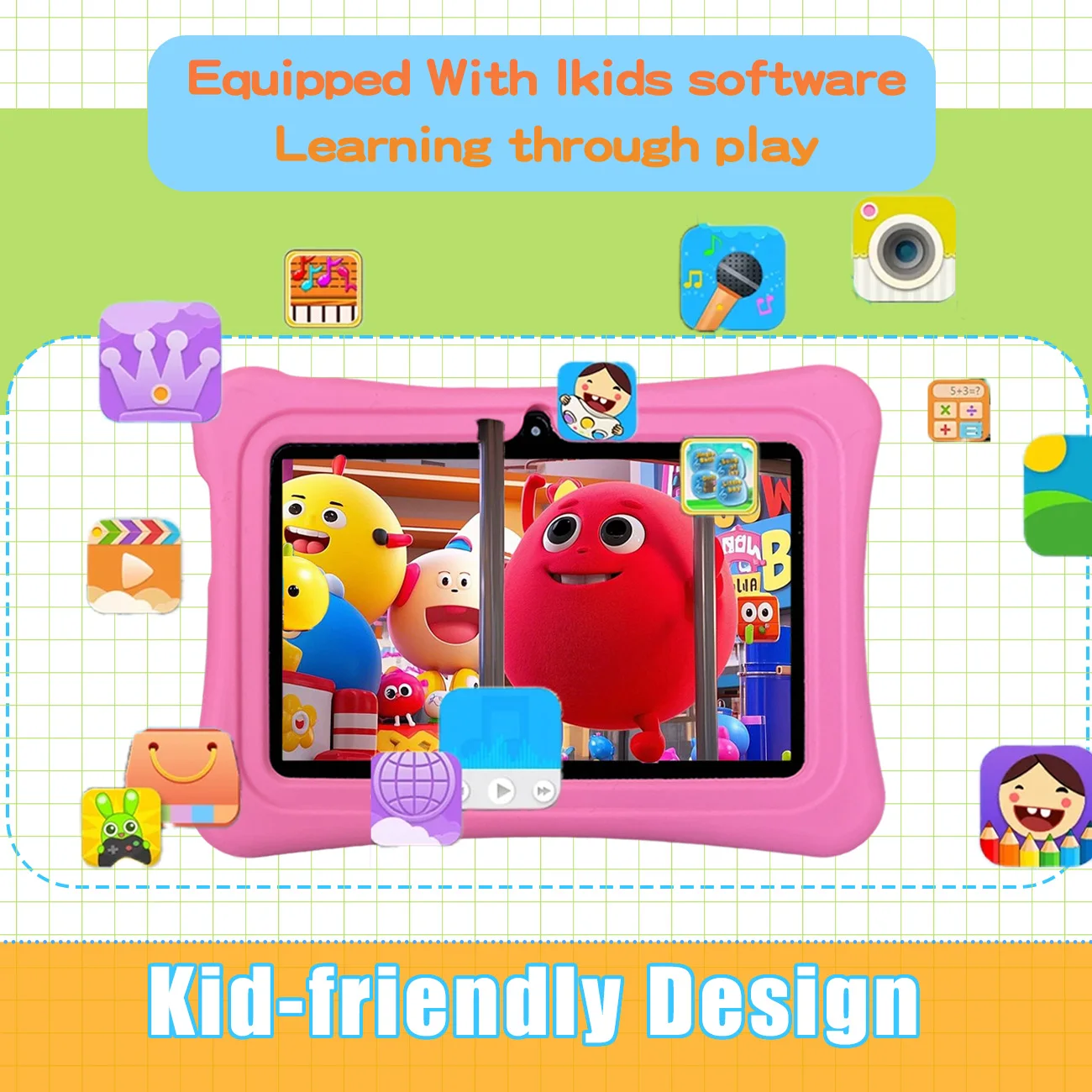 Tablet infantil Android de 7 polegadas com 12 câmeras duplas, projetado para meninos e meninas como aniversário divertido, presentes de Natal
