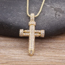 Nidin Top Quality Retro Classic Shiny Crystal Cross Necklace Women Fashion Cubic Zirconia Religious Jesus Jewelry Gift Wholesale