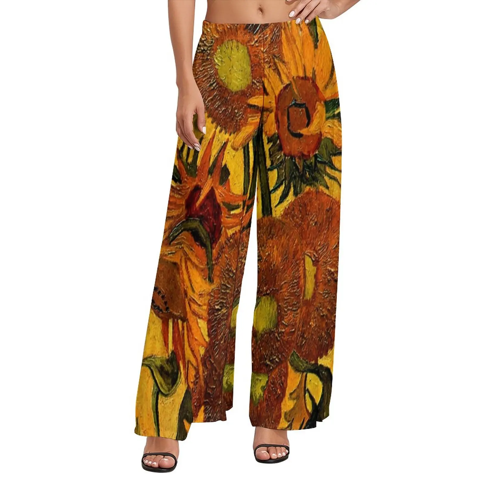 

Van Gogh Pants Women Vase With Sunflowers Harajuku Trousers Elastic Waist Sexy Wide Leg Pants Gift Idea