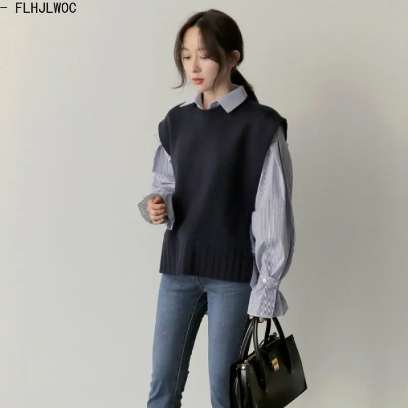 2023 Autumn New Outfits Date Girls Japan Korea Chic Fashion Clothes Sleeveless Vest Knitted Tops Pullovers Sweaters