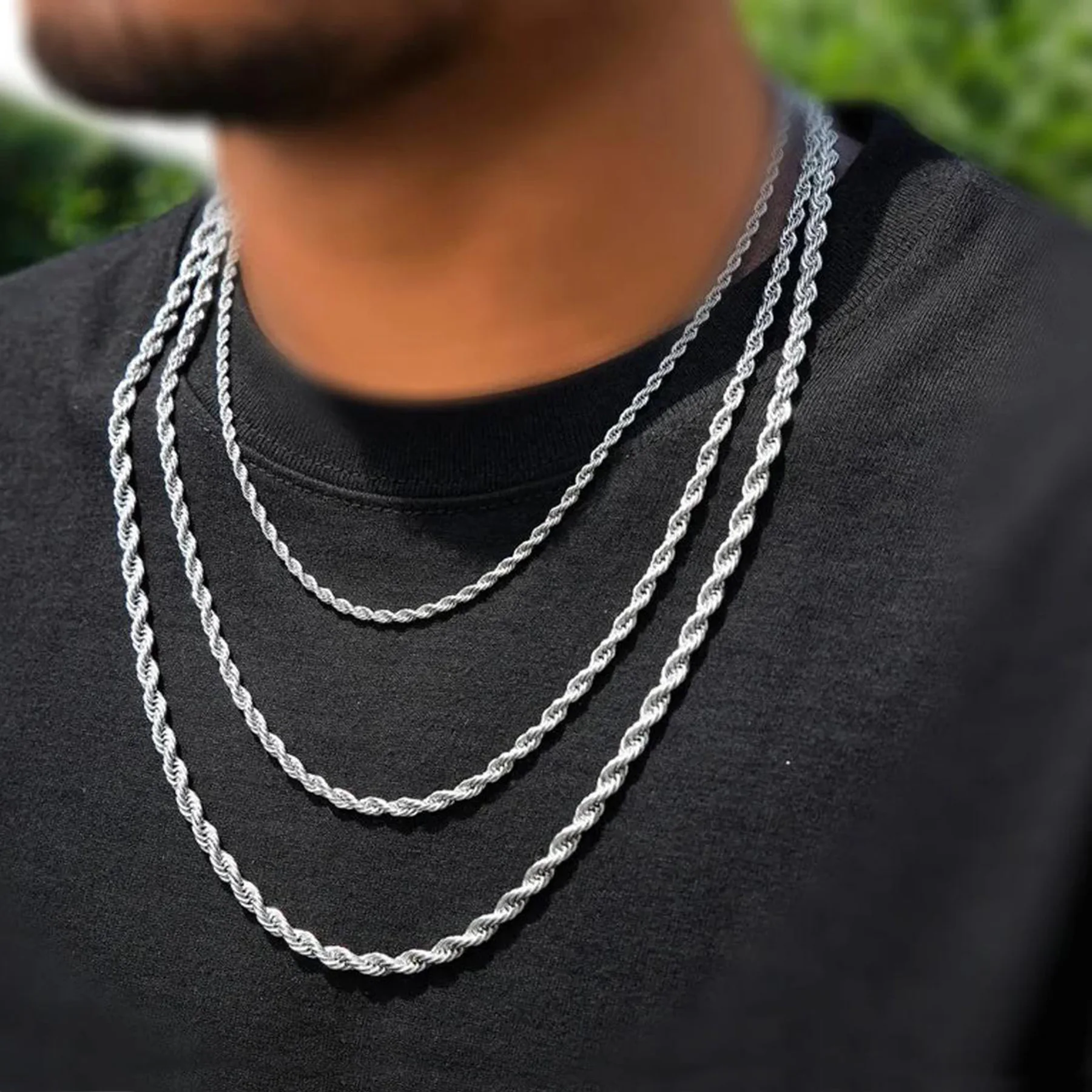 3-5 مللي متر الموضة الكلاسيكية الملتوية حبل سلسلة قلادة الفولاذ المقاوم للصدأ أبدا تتلاشى مقاوم للماء المختنق الرجال النساء مجوهرات عالية الجودة