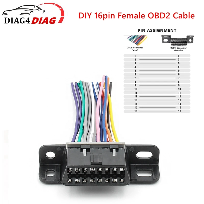 Universal OBD2 16 pin J1962 Female to Male Connector Cable DIY 16pin Fixed Harness Adapter Cable