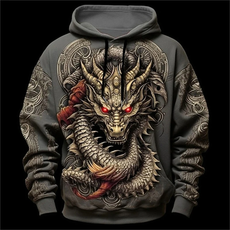 New Chinese Loong Printed Men\'s Hoodie Fashion 3D Dragon Pattern New Sweatshirt Hip Hop Harajuku Oversized Pullover