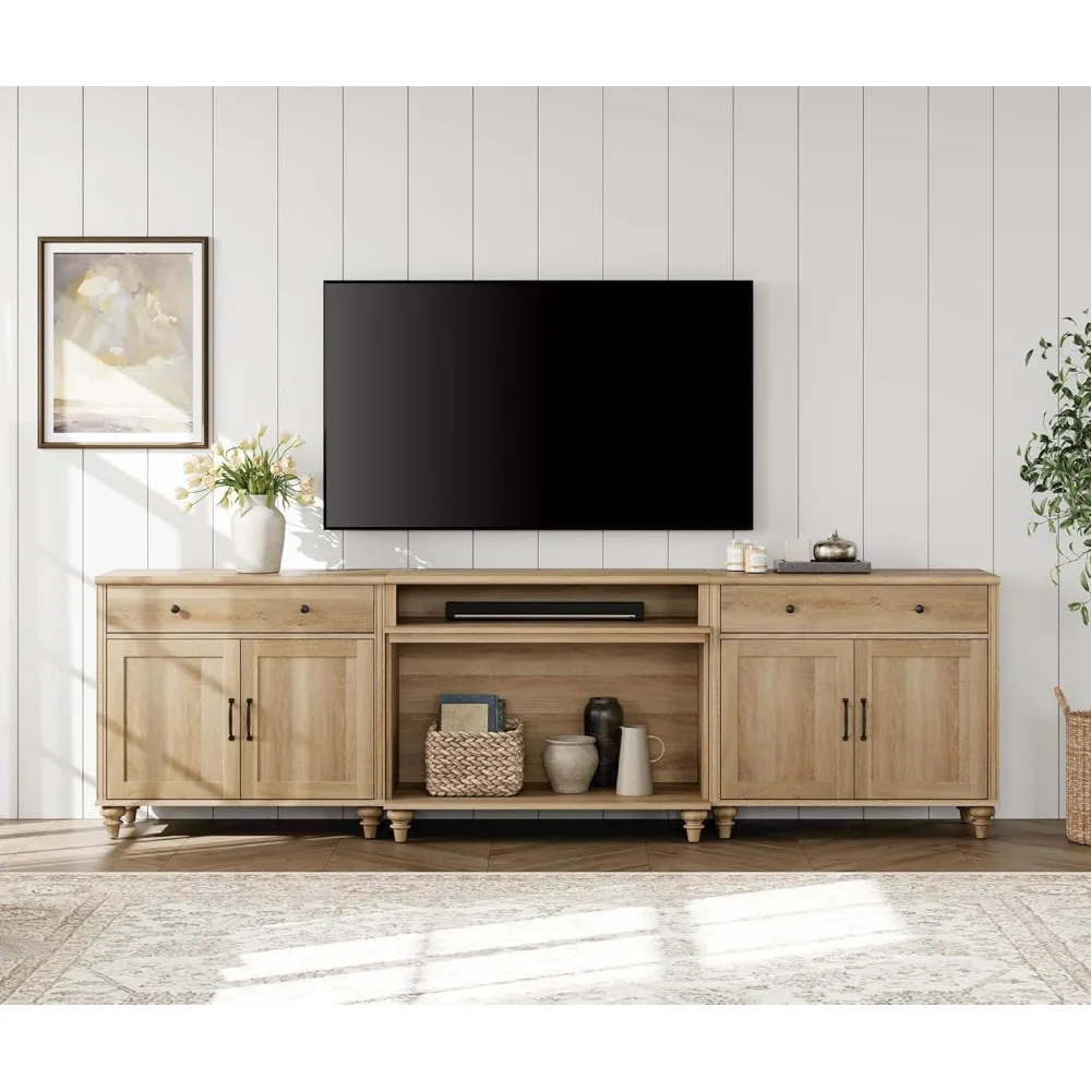 

Farmhouse TV Stand for TVs up to 100'', Home Entertainment Center with 8 Storages for 75/80/85/90 inch TV