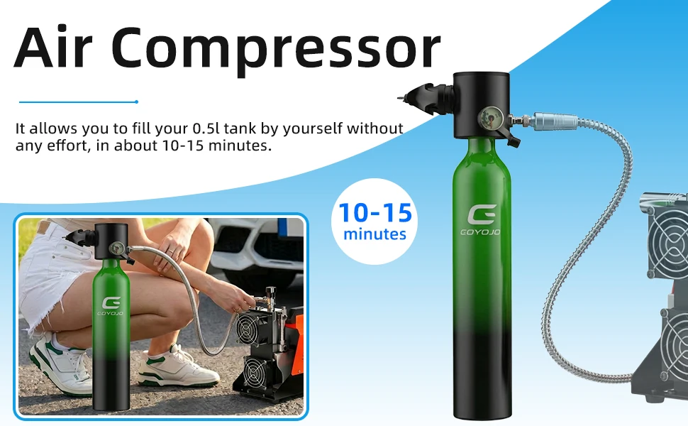 GOYOJO Mini Scuba Diving Tank 5-10 Minutes Dive Bottle 0.5L Oxygen Scuba Dive Cylinder for Scuba Diving Snorkeling