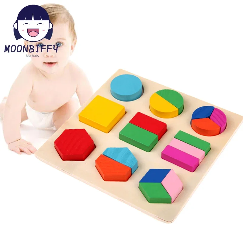 Wooden Geometric Shapes Sorting Math Montessori Puzzle Preschool Learning Educational Game Baby Toddler Toys for Children