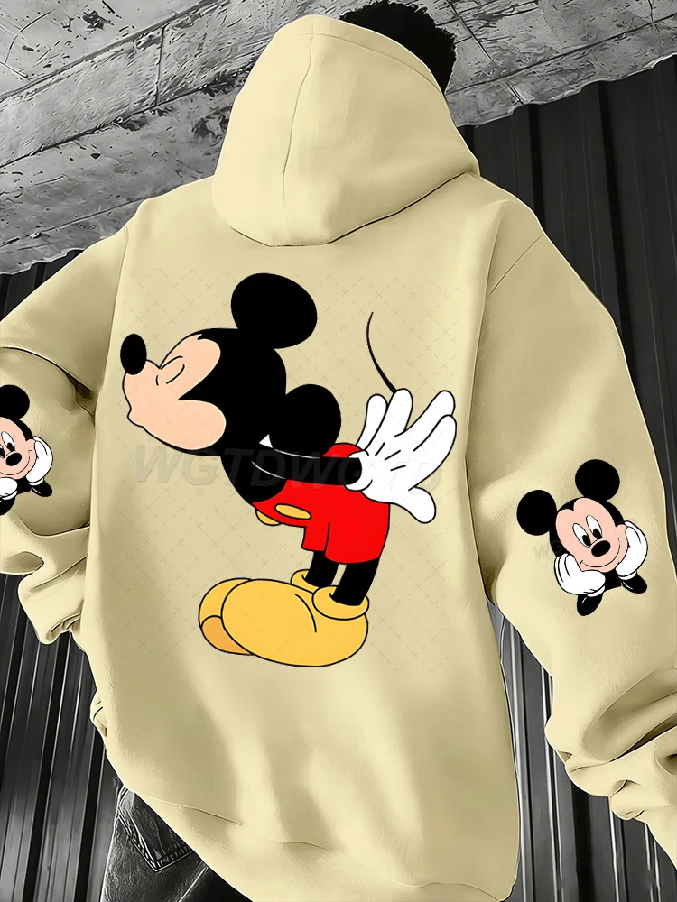 

Мужские флисовые толстовки с принтом «Поцелуй Микки Мауса», мягкие и удобные пуловеры, классический дизайн с персонажем Микки