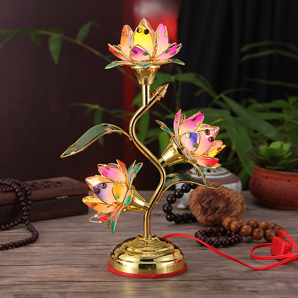 3 Flower Color Changing Led Temple Light Long Lasting Led-Lotus Decor For Spiritual Meditation For Home Altar Embellishments ﻿