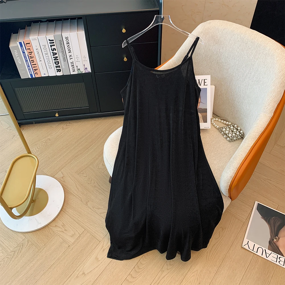 

Summer new plus size women's black simple halter dress pure desire style loose thin comfortable breathable leisure skirt