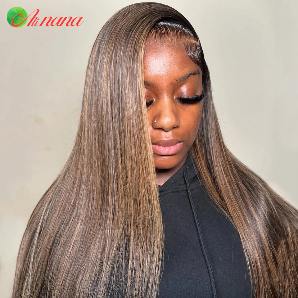 

Straight Highlight Brown Blonde Color 13x6 Lace Frontal Wig Pre-Plucked 12A Grade Lace Closure Human Hair Wig For Women