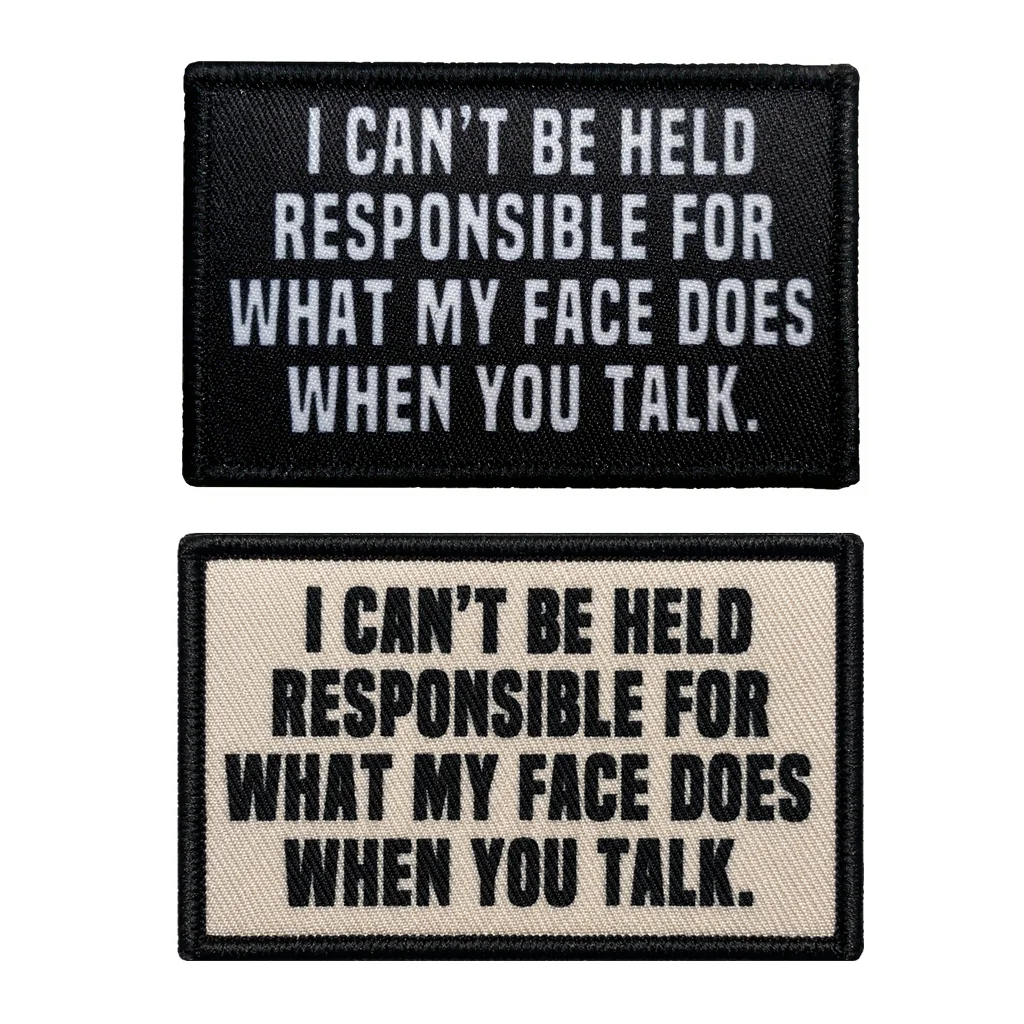 'No se puede sujetar como responsable de lo que hace mi cara cuando Talk'-Parche humorístico de velcro para sombreros, vaqueros, abrigos