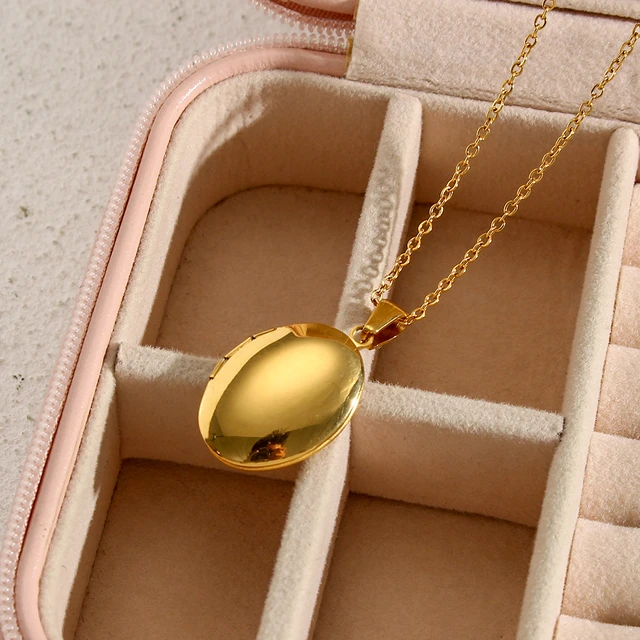 18K Gold Plated Creative Design Oval Photo Box Pendant Necklace Women O Chian Jewelry Necklaces Birthday Valentine s Day Gift AliExpress