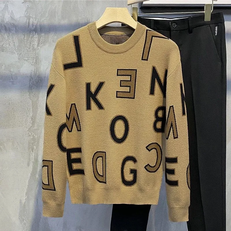 Men's Clothing Autumn and Winter high quality Loose Crewneck Sweater plus size Contrast Color Letter Knitwear Top Y2K clothes