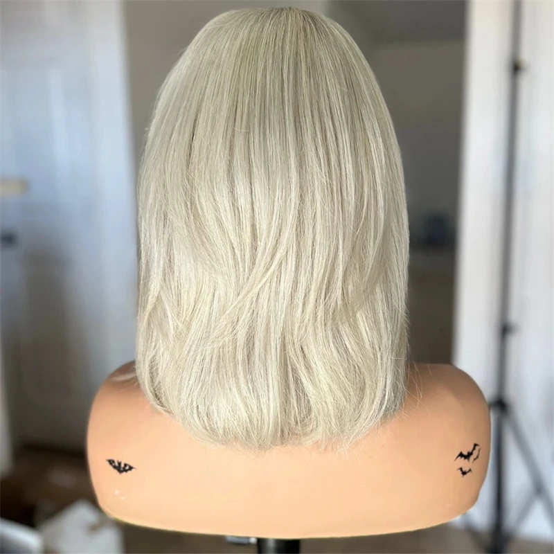 New Fashion Bob Wig Platinum Blonde Synthetic Wig with Bangs for Women Short Straight Wig Futura Heat Resistant Cosplay Hair Wig