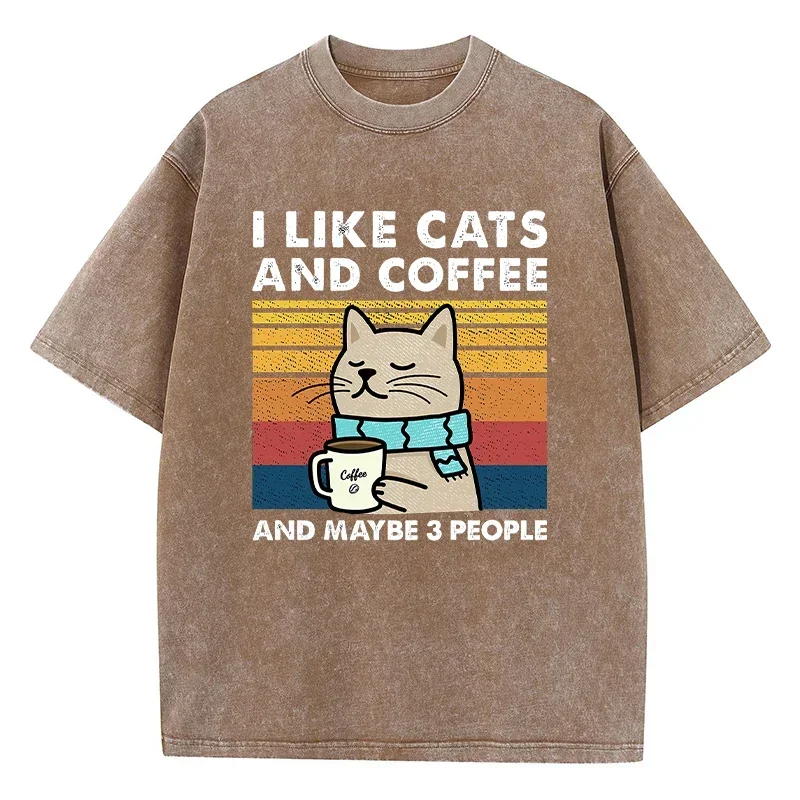 

I Like Cats And Coffee Printing Women Wash Clothes Casual Fashion Tshirts Soft Breathable Tee Tops Cool Summer T Shirts Female