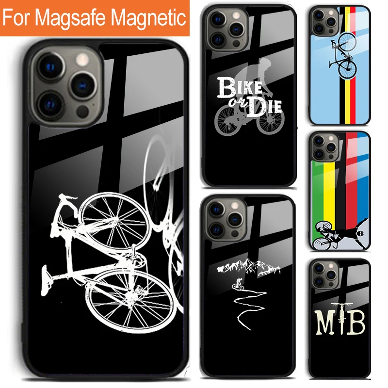 Mountain Bike Cycling Cyclist Phone Case For iPhone 16 15 14 13 12 11 Pro Max Plus Magsafe Magnetic Wireless Charging Cover