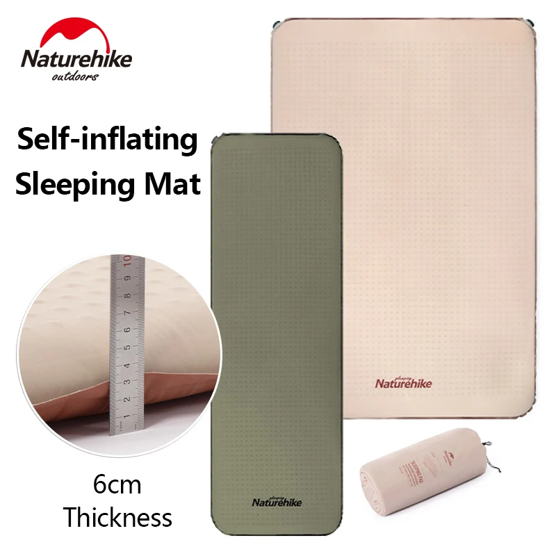 Naturehike Air Mat Self-inflating Mattress Sleeping Pad Camping Single Double Bed Cushion 6cm Height Elastic Sponge Inflatable