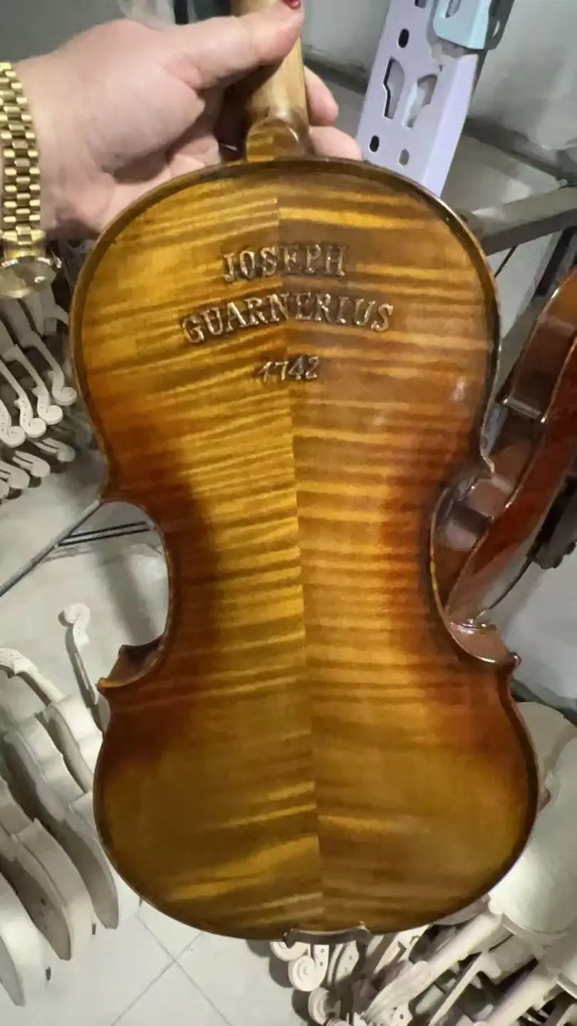

4/4 Carving 1742 Violin European Flame Maple Back Spruce Top Professional Black Line on Top
