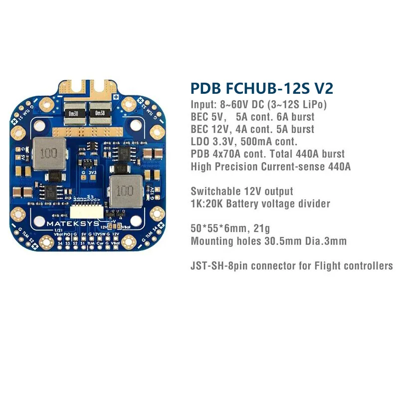 Matek System XCLASS PDB FCHUB-12S V2 Board 5V & 12V Output W/ Current Sensor 3-12S Lipo for RC Drone FPV Matching accessories