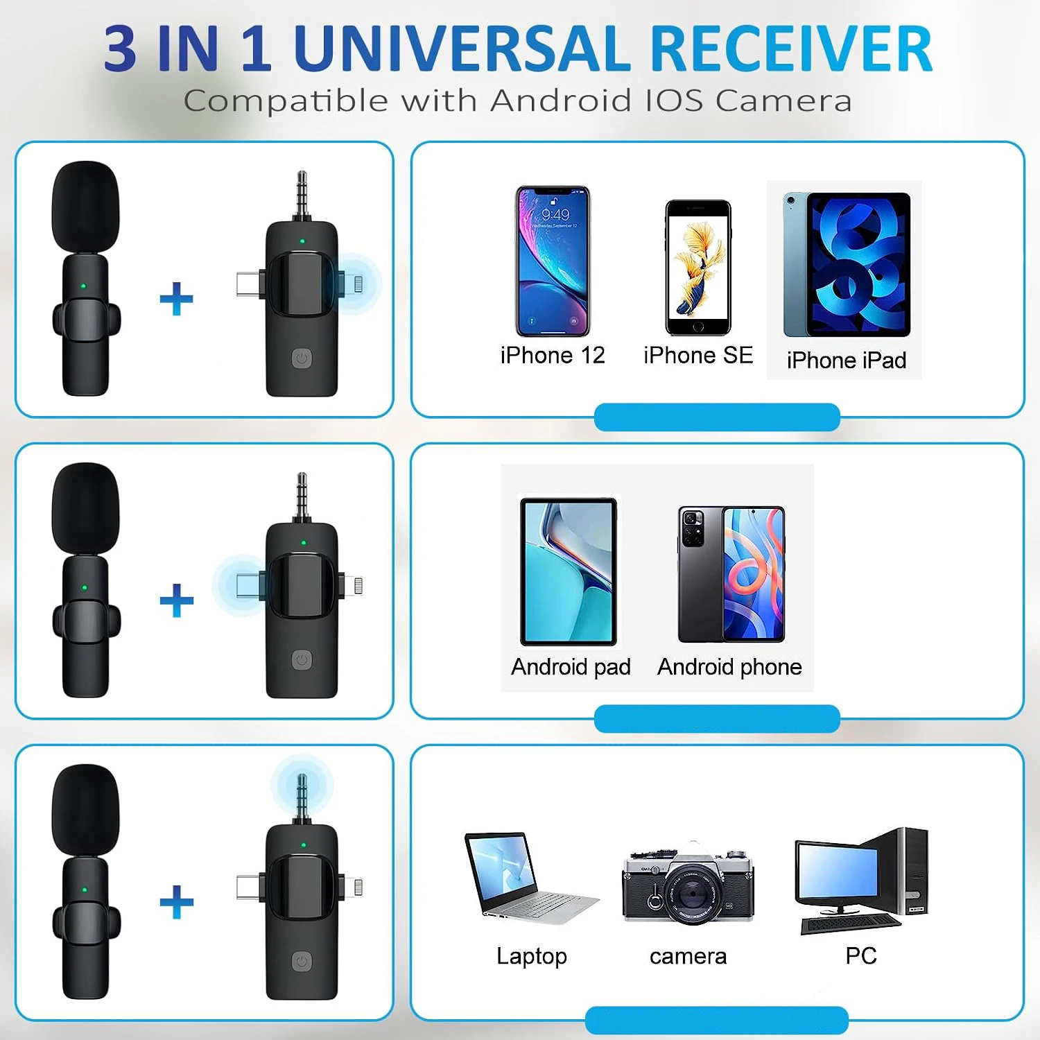 K15 ميكروفون لاسلكي Lavalier لأجهزة iPhone و Android ، تقليل الضوضاء ، ميكروفون صغير للتسجيل المباشر للراديو ،