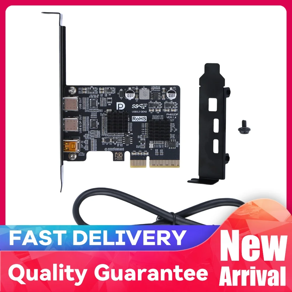 PCI-E X4 X8 X16 To Type-C Expansion Card 10Gbps PCIe to USB 3.1 Gen2 DP Video Output Adapter Card for Desktop PC Docking Station