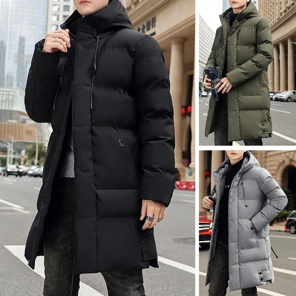 

Winter Men'S Leisure Trend Handsome Medium Length Down Coat Hooded Thickened Padded Jacket Keep Warm Zip Up Men Winter Coat